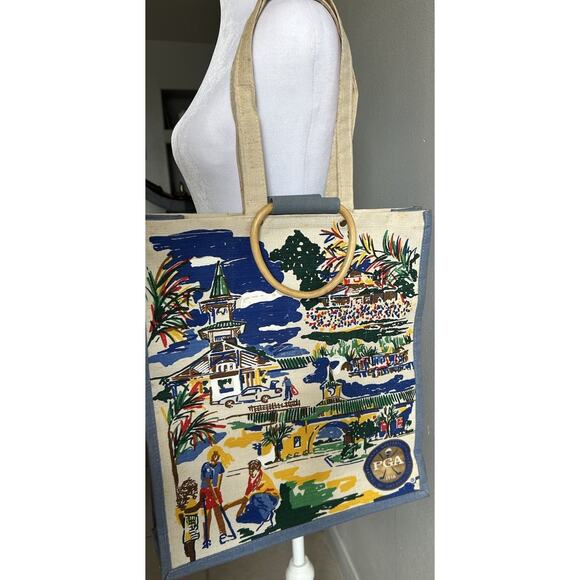 PGA Purse Bag Canvas Large 18"x16" Golf Theme Tote - Promotional - Shopping Bag - Picture 1 of 10